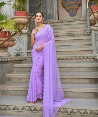 TAGALE Solid/Plain Bollywood Georgette Saree(Light Green)