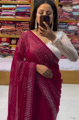 JKTEXT Temple Border Bollywood Georgette Saree(Pink)