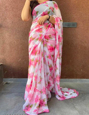 KHIMAJMAAFASHION Printed Daily Wear Chiffon Saree(Pink)