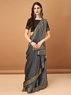 DIVYASHAKTI FASHION Solid/Plain, Embroidered Bollywood Silk Blend Saree(Black)