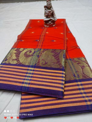 p fashion Self Design Tant Pure Cotton Saree(Orange)
