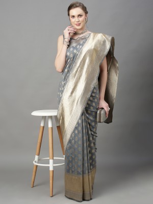 Divastri Woven Banarasi Cotton Silk Saree(Grey)