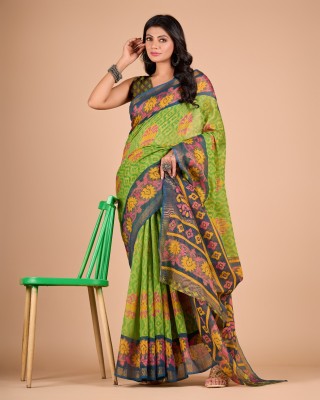 Virendra Textile Printed Bollywood Brasso Saree(Multicolor)