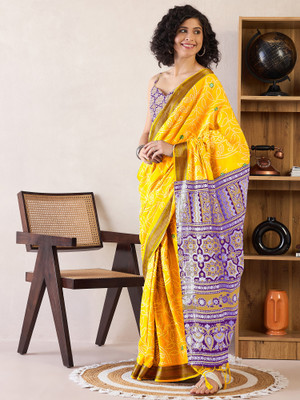 Tasrika Printed Pre Draped Saree Cotton Blend Saree(Yellow)