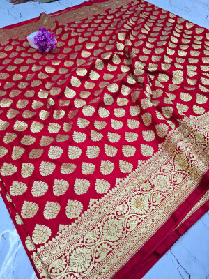 Tilfelle Woven, Embroidered Banarasi Satin Saree(Red)