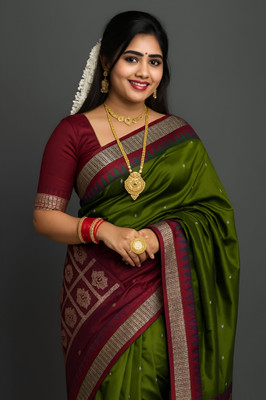 Sijileen Embroidered Sambalpuri Art Silk Saree(Light Green)