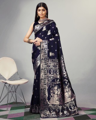 Ratnavali Woven Baluchari Silk Blend, Art Silk Saree(Dark Blue)