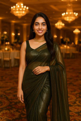 Saubhagyavati Self Design Bollywood Lycra Saree(Gold)