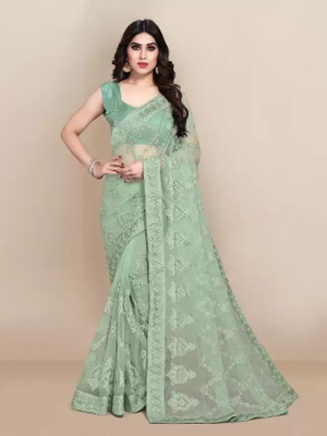 VRLOOKMEFASHION Self Design Bollywood Net Saree(Pack of 2, Light Green)