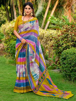 Anouk Rustic Printed Tant Cotton Blend Saree(Multicolor)