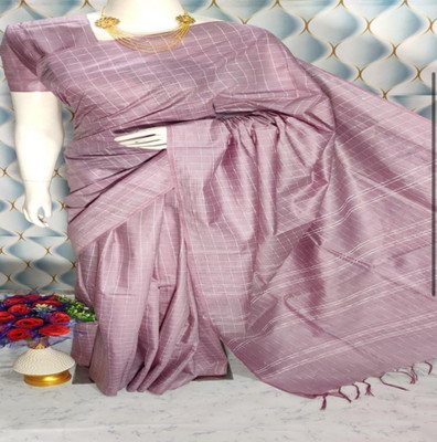 A R HANDLOOM Solid/Plain, Checkered Daily Wear Cotton Jute, Silk Blend Saree(Purple)