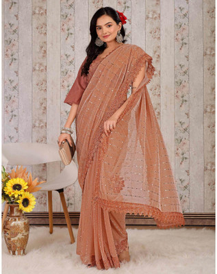 Online Bazaaar Embellished Bollywood Lycra Blend Saree(Orange)