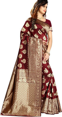 HouseOfCommon Self Design Banarasi Jacquard, Art Silk Saree(Maroon)
