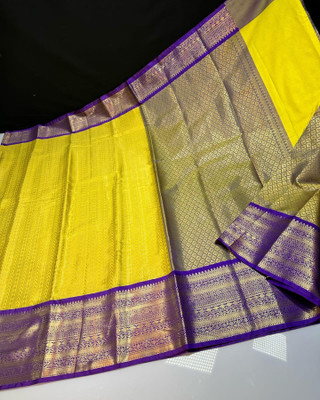 Dujjan Silk Emporium Woven Banarasi Art Silk Saree(Yellow)