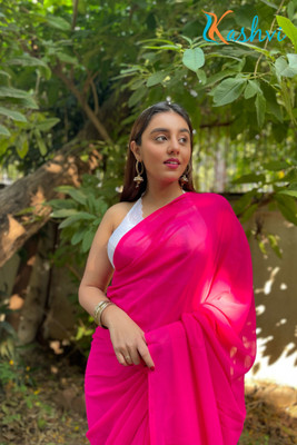 Kashvi Solid/Plain Bollywood Georgette Saree(Pink)