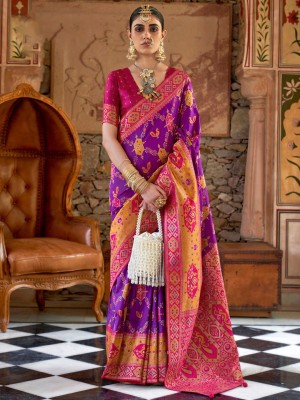 ANOUK Woven Banarasi Silk Blend Saree(Purple)