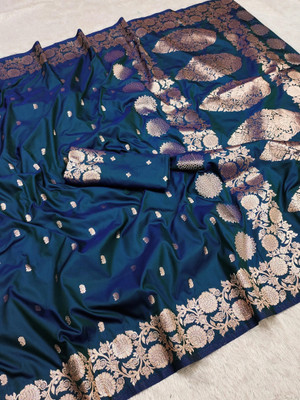 DRAVYA WOMEN Woven, Self Design Banarasi Jacquard, Pure Silk Saree(Blue)