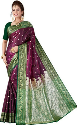 HouseOfCommon Self Design, Embroidered Banarasi Pure Silk Saree(Purple)