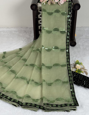 PATTARI Embroidered Bollywood Net Saree(Light Green)