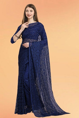 Saadhvi Embroidered Bollywood Net Saree(Dark Blue)