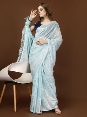 Radhika Fab Printed Bollywood Georgette Saree(Blue)