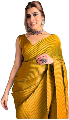 Sidhidata Solid/Plain, Color Block Bollywood Satin Saree(Gold)