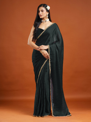 LOROFY Embellished Bollywood Tissue, Silk Blend Saree(Black)