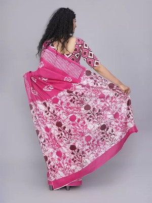 romakrishto Printed Hand Batik Pure Cotton Saree(Pack of 2, Pink)