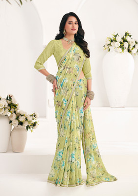 Laxmipati sarees Printed Bollywood Georgette Saree(Yellow)