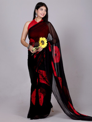 NeeLKANTH ENTERPRISE Color Block, Hand Painted, Self Design, Printed Bandhani Chiffon Saree(Black)
