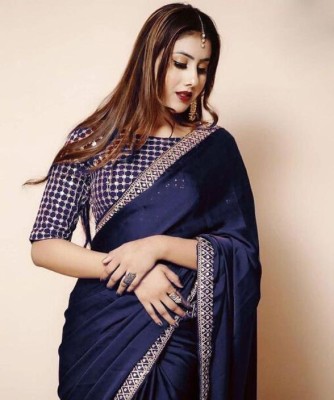 Kesvicreation Embroidered, Embellished Bollywood Silk Blend Saree(Blue)