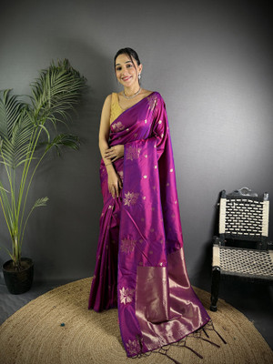 Elora Printed Banarasi Silk Blend Saree(Purple)