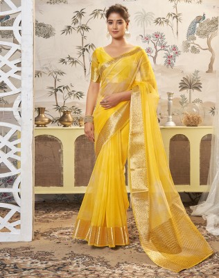 SIRIL Woven Banarasi Organza, Jacquard Saree(Yellow, Gold)