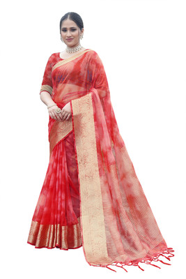 Aarunika AF Self Design Bollywood Organza Saree(Red)