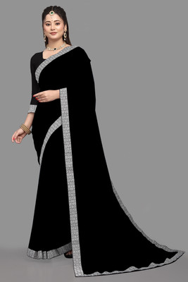 Om Sai Creation Solid/Plain Daily Wear Georgette Saree(Black)