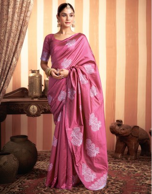 Satrani Dyed, Self Design, Woven Banarasi Silk Blend Saree(Pink, White)