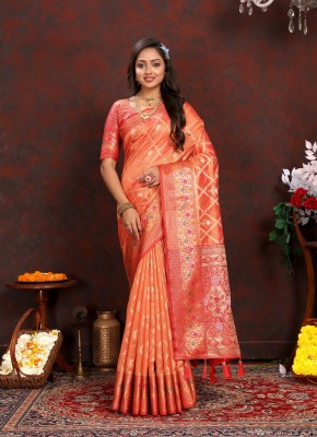 YUG ART Woven Paithani Organza Saree(Orange)