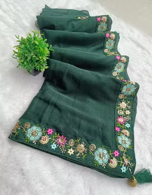 HouseOfCommon Embroidered Bollywood Georgette Saree(Green)