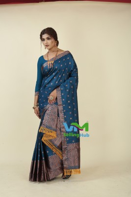 VEPEX Printed Mekhela Chador Polyester Saree(Dark Green)