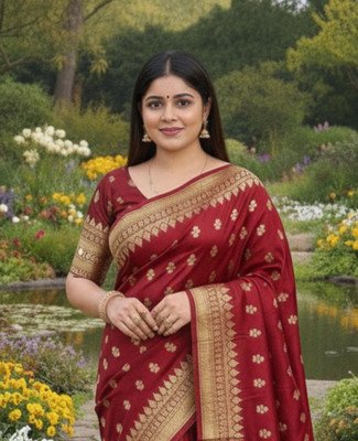 PARAMPARA CREATION Embroidered Banarasi Pure Silk Saree(Red)