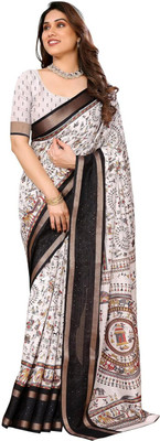 HITESH ENTERPRISE Floral Print Bollywood Cotton Linen Saree(White)