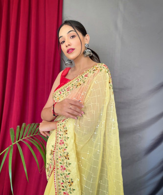 RudraEthnic Embroidered Bollywood Georgette Saree(Yellow)