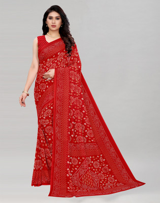 Samah Printed Bandhani Georgette Saree(Red)