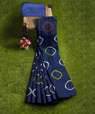 LOVWEAR Printed, Blocked Printed, Color Block, Hand Painted Daily Wear Pure Cotton Saree(Blue)