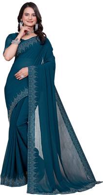 SARANGFEB Solid/Plain, Embellished Bollywood Georgette Saree(Light Blue)