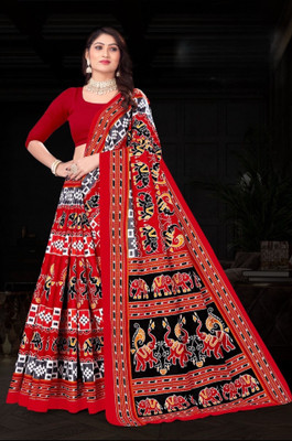 Sumit Textiles Printed Sambalpuri Cotton Blend Saree(Multicolor)