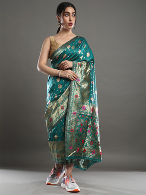 Divastri Woven Daily Wear Art Silk Saree(Dark Green)