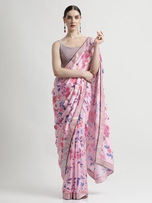 Jaipur Kurti Printed Bollywood Satin Saree(Pink)