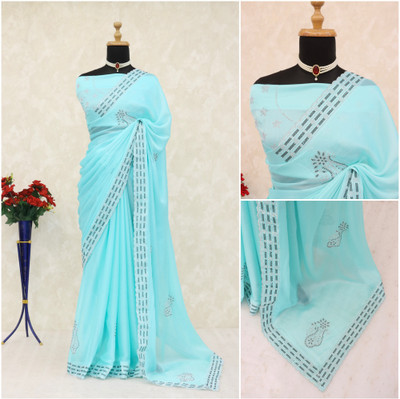 VarniRaaj Fashion Embellished Bollywood Pure Silk Saree(Light Blue)