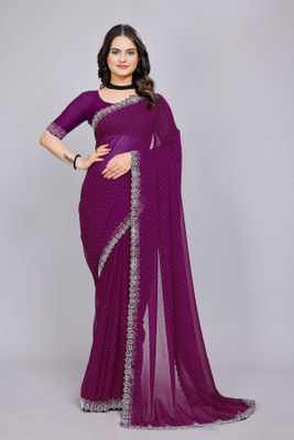 Tejal Creation Self Design Bollywood Georgette Saree(Purple)